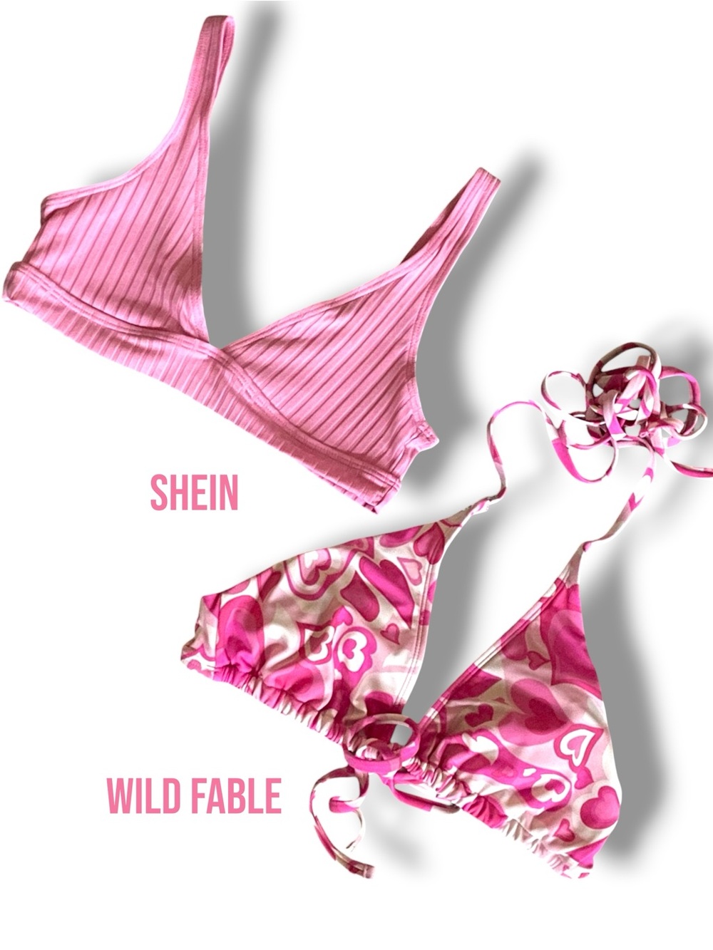 Pink Bikini Top Bundle Size S • SHEIN Ribbed V-Neck & Wild Fable Heart Halter